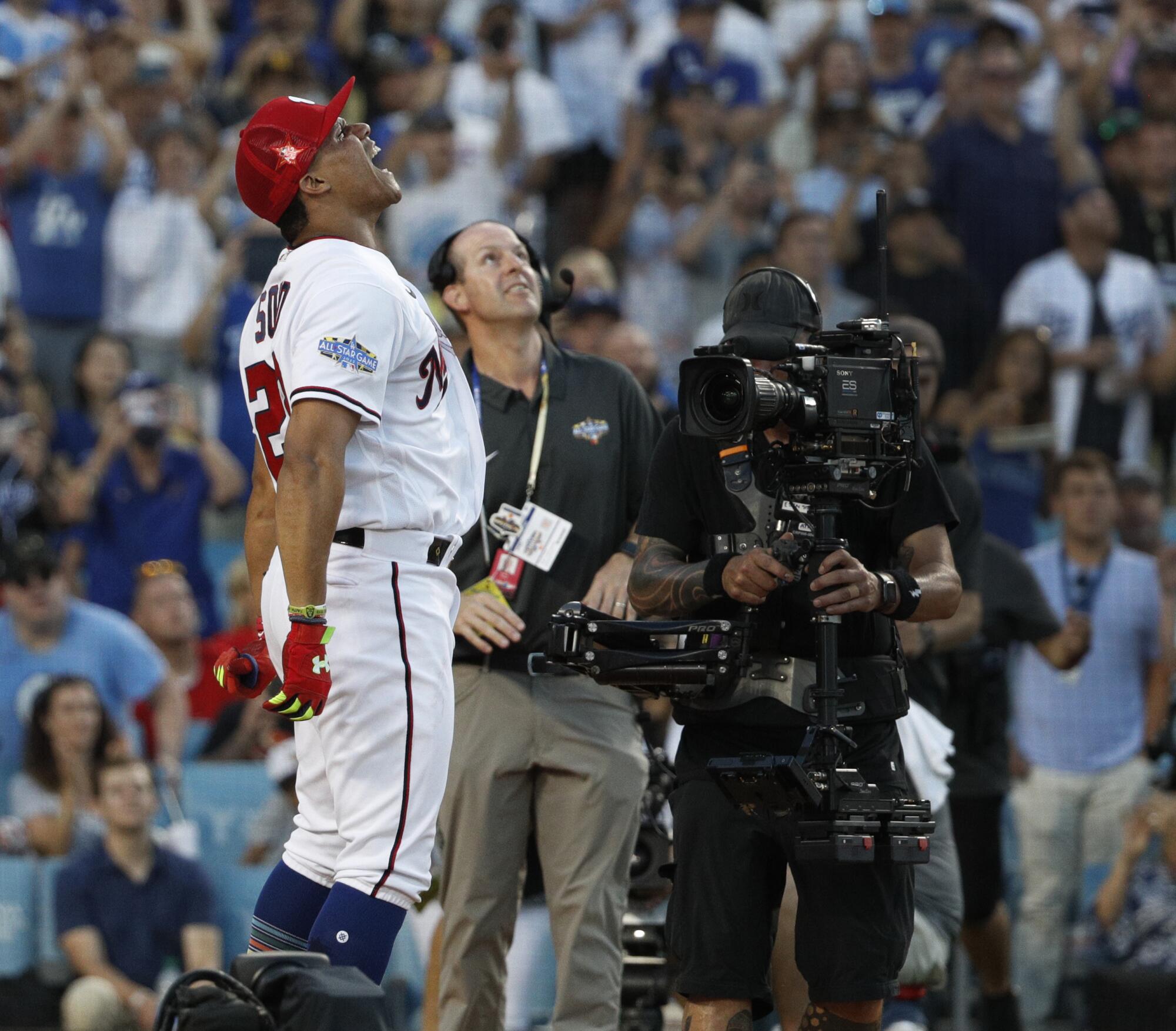 Juan Soto reacts after after winning the derby.