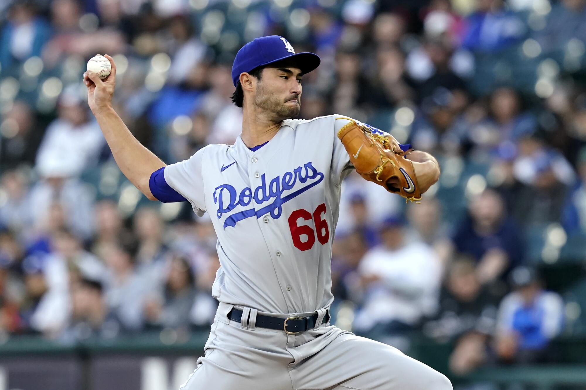 Dodgers starting pitcher Mitch White delivers against the Chicago White Sox on June 7.