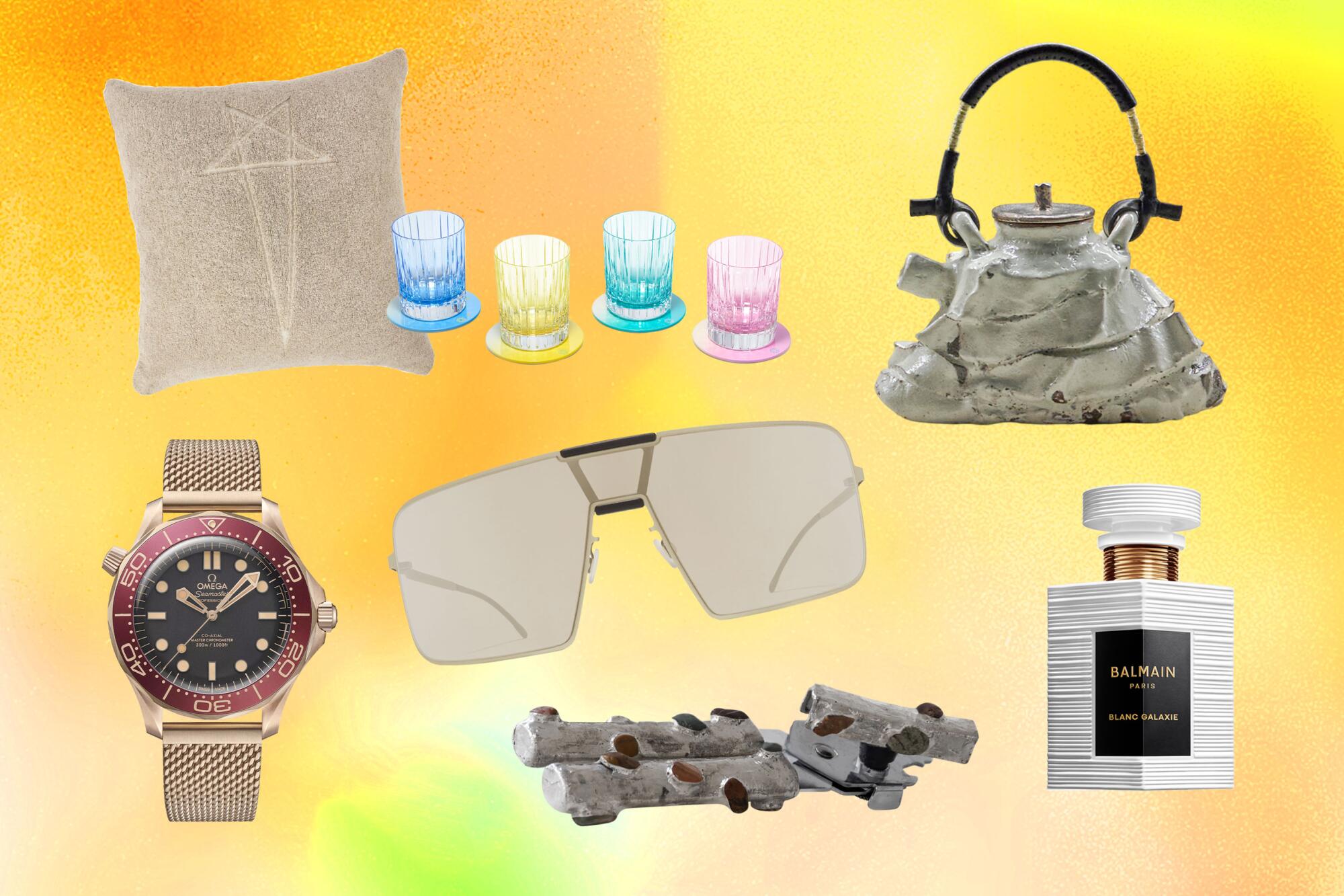 fashion products on a colorful gradient background