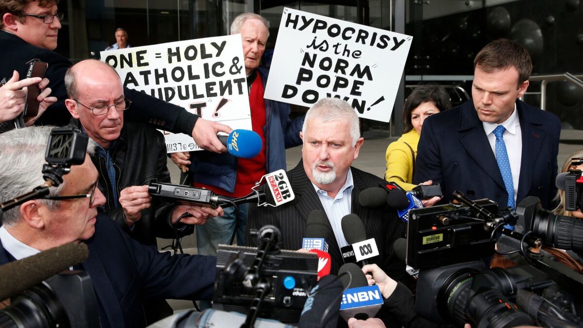 Peter Gogarty, advocate for victims of child abuse, talks to media outside Newcastle Local Court after the sentencing of the archbishop of Adelaide, Philip Wilson.