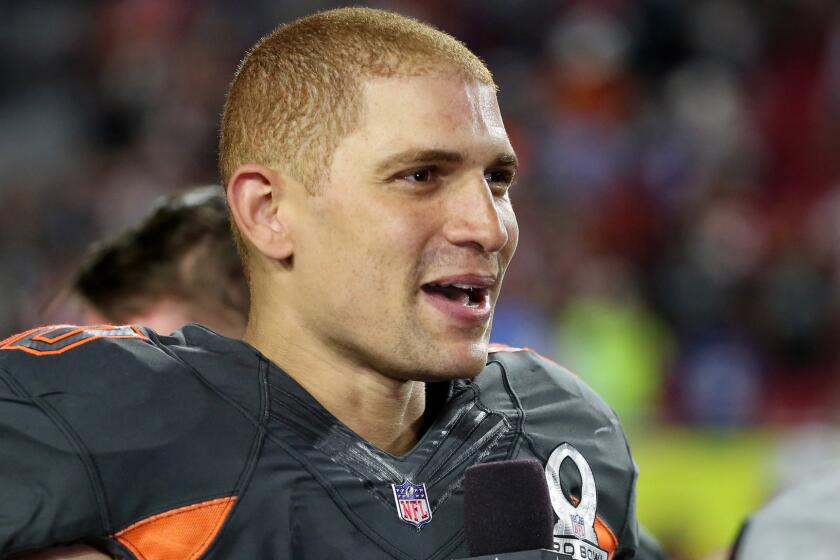 Jimmy Graham speaks during a sideline interview after the Pro Bowl in Glendale, Ariz., on Jan. 25.