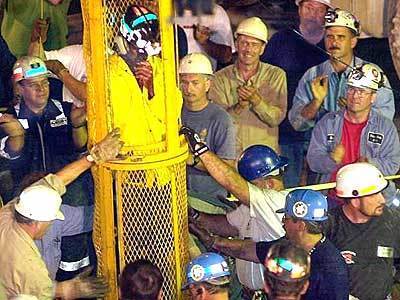 Miner Mark Popernack is rescued from the Quecreek Mine early Sunday morning.