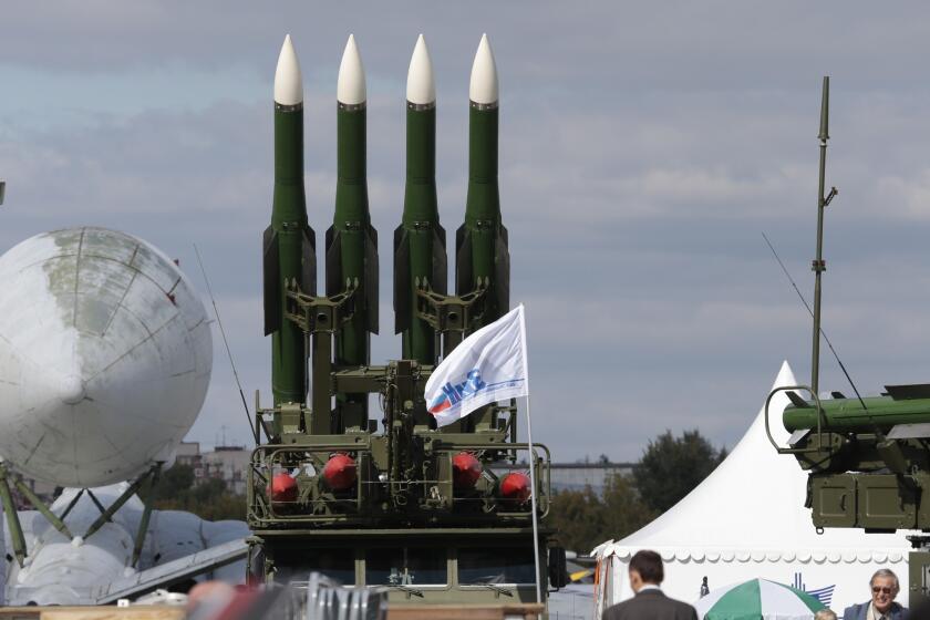 A Russian air defense missile system SA-11 launcher is on display at the 2013 MAKS Air Show in Zhukovsky, outside Moscow.