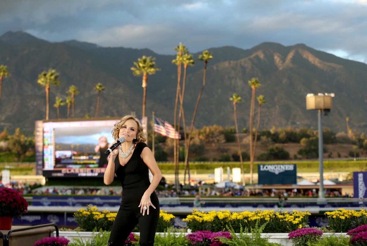 Kristin Chenoweth performs at day two of the 2014 Breeders' Cup World Championships at Santa Anita Park.
