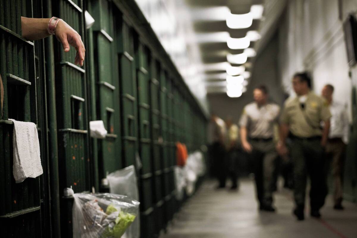 A row of cells at the L.A. County Men's Central Jail.