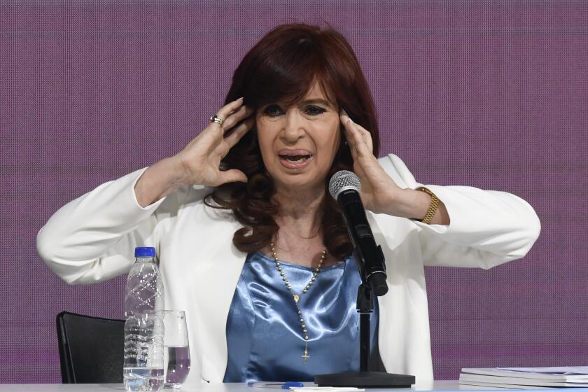 FILE - Argentina's Vice President Cristina Fernandez, speaks during a ceremony celebrating the 100th anniversary of the state-run oil company YPF, in Buenos Aires, Argentina, Friday, June 3, 2022. Prosecutors asked a judge on Monday, Aug. 22, 2022, to sentence Argentine Vice President Cristina Fernández to 12 years in prison and bar her from holding public office for life for allegedly leading a criminal conspiracy that irregularly awarded public works contracts to a friend and ally. (AP Photo/Gustavo Garello, File)