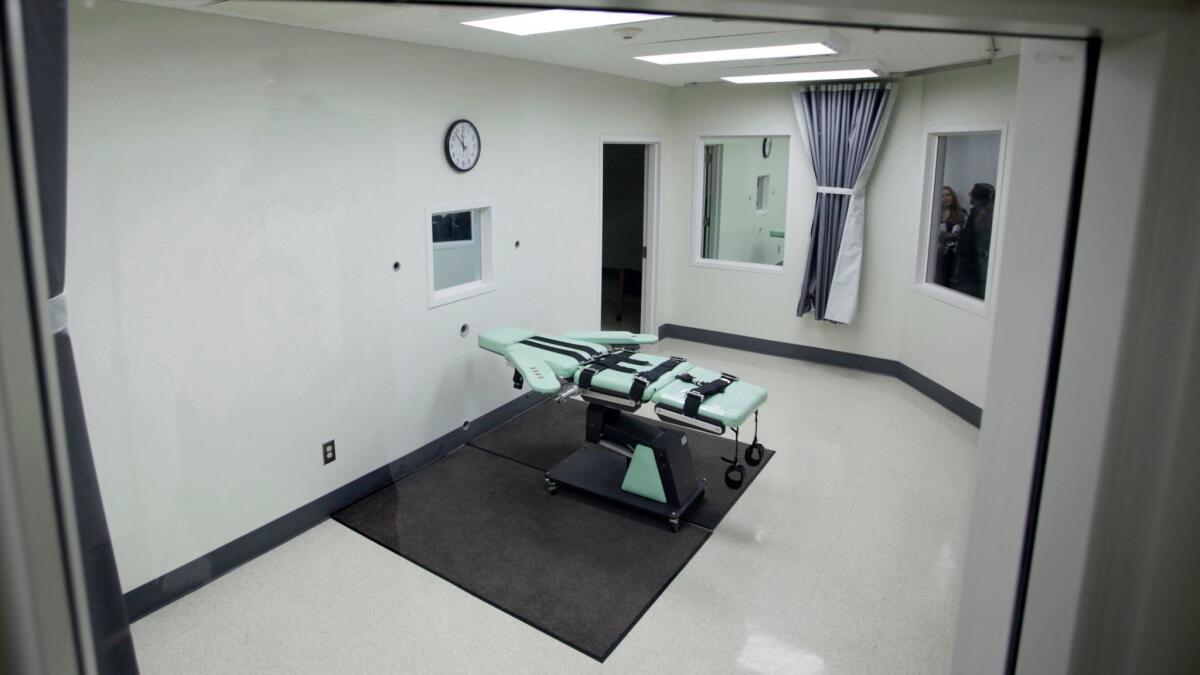 The lethal injection chamber at San Quentin State Prison. A judge in Alameda County threw out a lawsuit challenging the law that gives prison officials the responsibility for setting execution procedures.