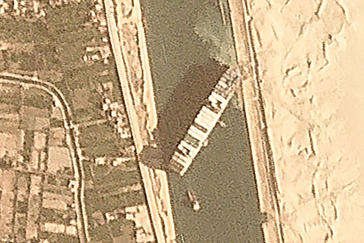 Satellite image of stuck cargo ship 