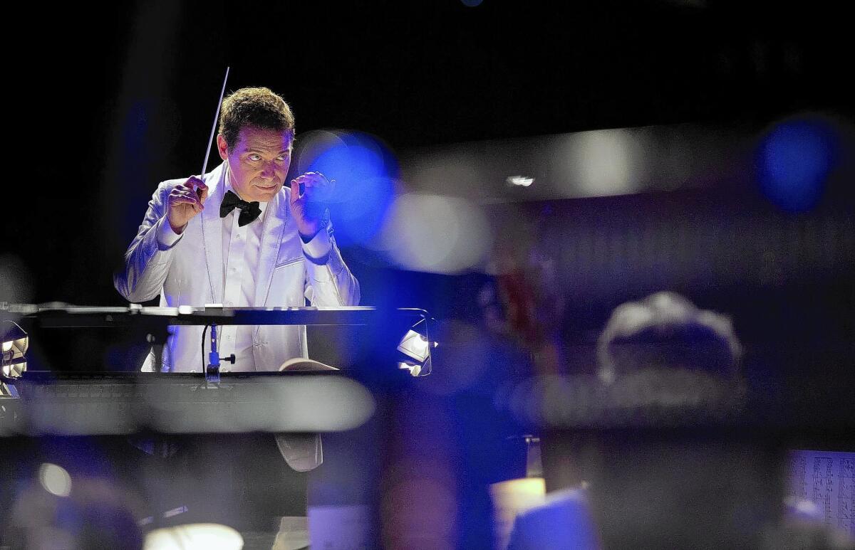 Michael Feinstein on the podium conducted the Pasadena Pops and also sang.