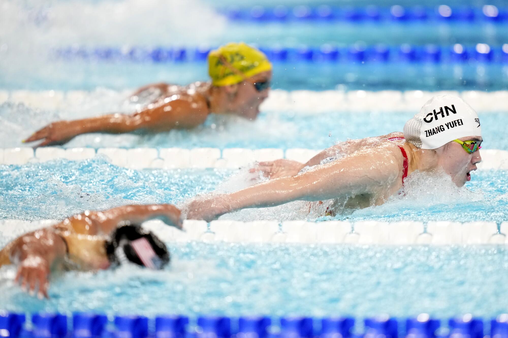 China's Zhang Yufei competes in the women's 200m butterfly semi-final