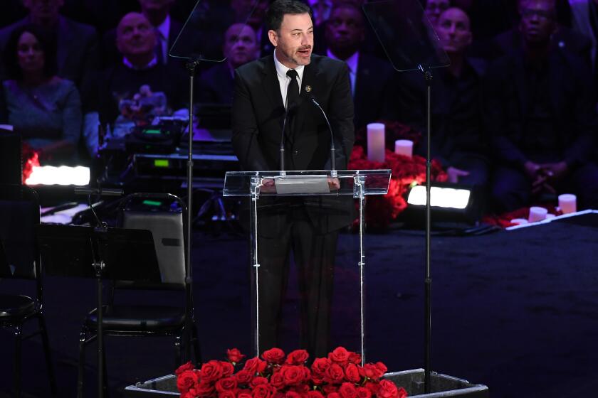 Late-night TV talk show host Jimmy Kimmel opened Monday's vigil.