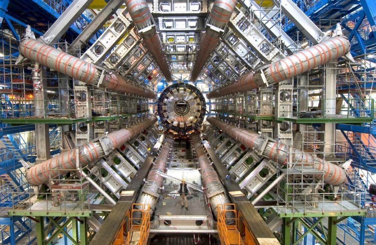 The ATLAS calorimeter as it was being installed at the Large Hadron Collider at CERN. In 2015 the world's largest particle accelerator turns back on with double the amount of energy. Credit: CERN