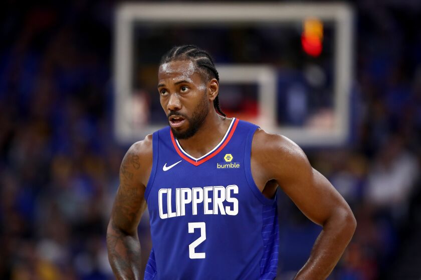 SAN FRANCISCO, CALIFORNIA - OCTOBER 24: Kawhi Leonard #2 of the LA Clippers stands on the court during their game against the Golden State Warriors at Chase Center on October 24, 2019 in San Francisco, California. NOTE TO USER: User expressly acknowledges and agrees that, by downloading and or using this photograph, User is consenting to the terms and conditions of the Getty Images License Agreement. (Photo by Ezra Shaw/Getty Images)