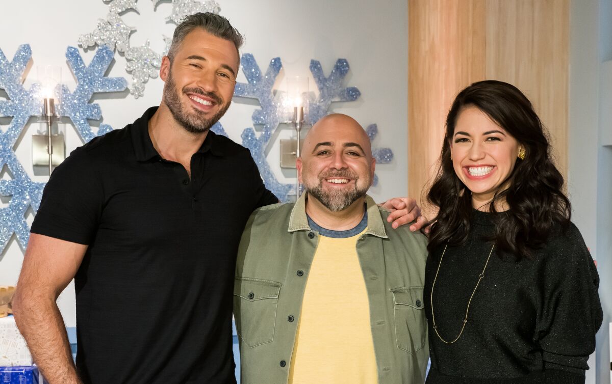 Culinary experts Sharone Hakman, left, Duff Goldman are judges and Molly Yeh is the host of "Ultimate Hanukkah Challenge" on Food Network.
