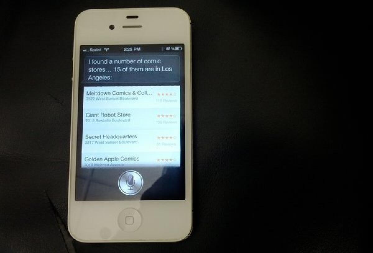 Siri, a voice-activated assistant program, on the Apple iPhone 4S.