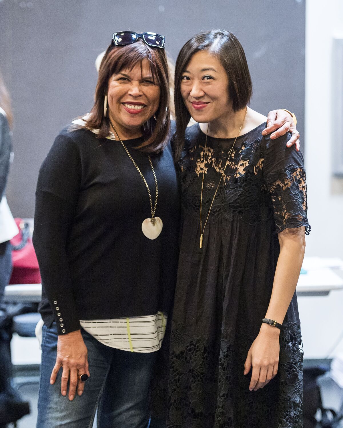 Diane Rodriguez and playwright Young Jean Lee during rehearsal for “Straight White Men” at Center Theatre Group's Mark Taper Forum in 2015.