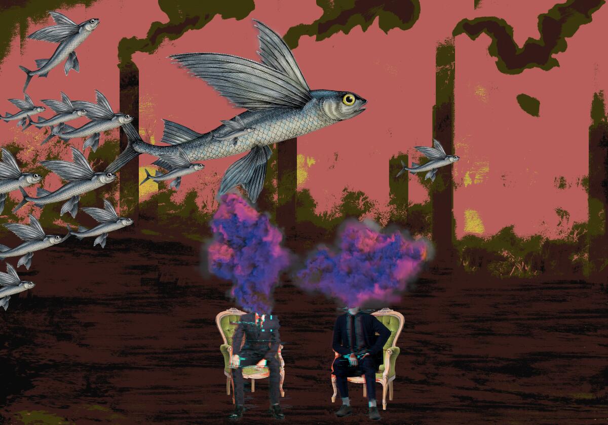 "Pink Sky and the Flying Fish," 2021, by Fatima Franks on view in "The Anthropocene Epiphany" exhibit.