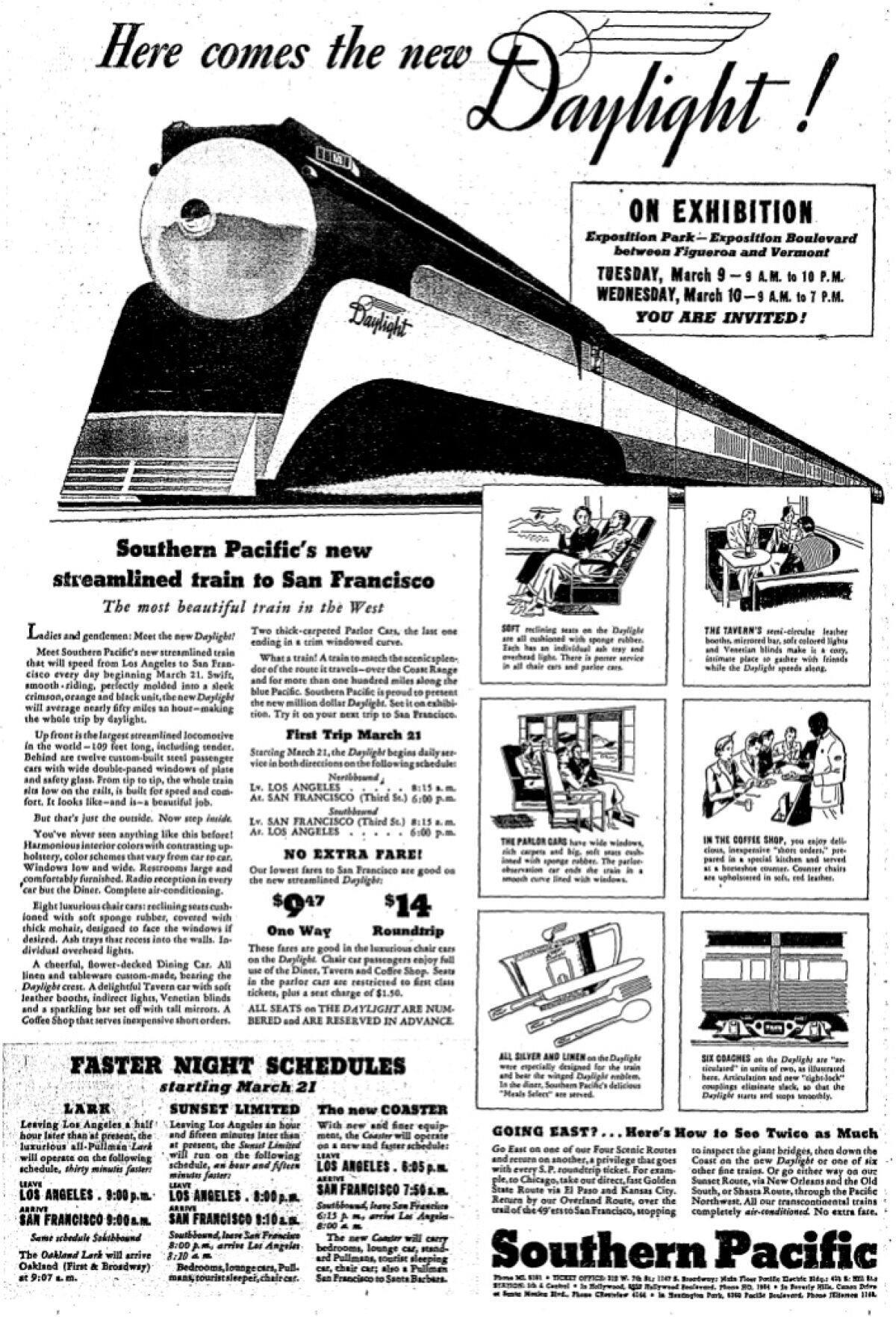 A newspaper ad for the Daylight train, between L.A. and San Francisco, that ran in The Times in March 1937.