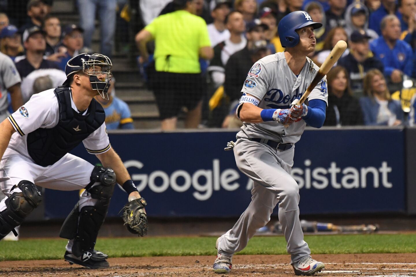 Dodgers Cody Bellinger watches his towering home run in the second inning.