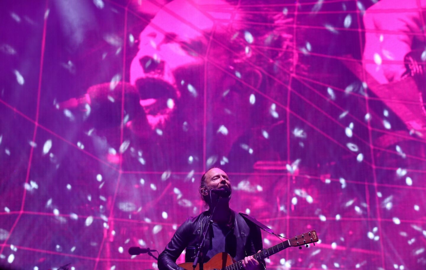 Thom Yorke of Radiohead performs on the Coachella Stage on day one of the festival.