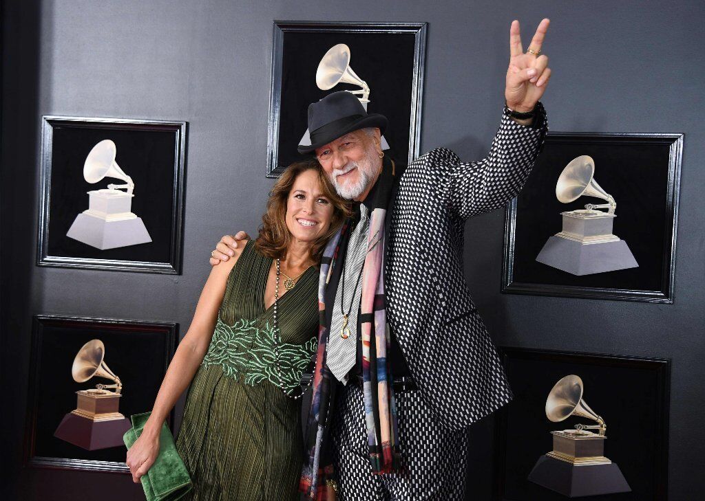 Mick Fleetwood and Lynn Frankel arrive for the 60th Grammy Awards in New York.