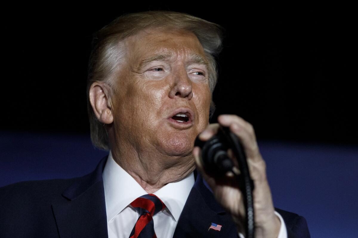 President Donald Trump speaks at the 2019 National Historically Black Colleges and Universities Week Conference in Washington, Tuesday, Sept. 10, 2019. (AP Photo/Carolyn Kaster)
