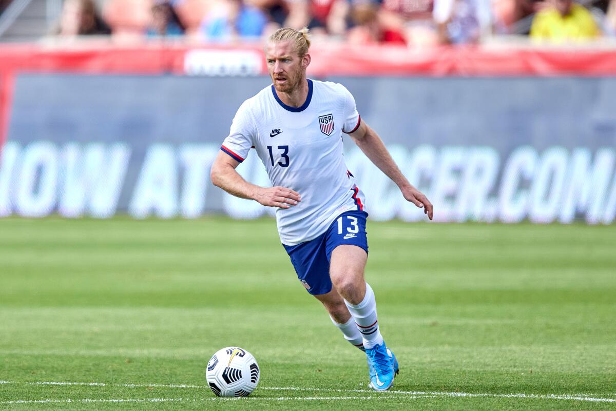 U.S. defender Tim Ream controls the ball during an international friendly against Costa Rica in June 2021.