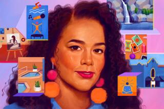 Illustration of a woman's face with various activities drawn around her head: a waterfall, spa, easel, decorated wall, etc.