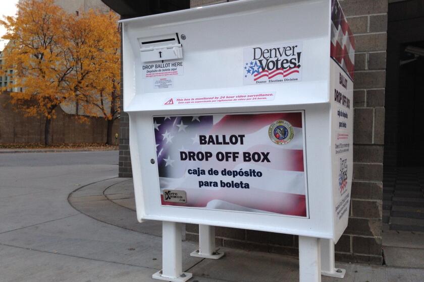 A ballot drop-off box in Denver, where early voting started in mid-October in Colorado's all-mail election.