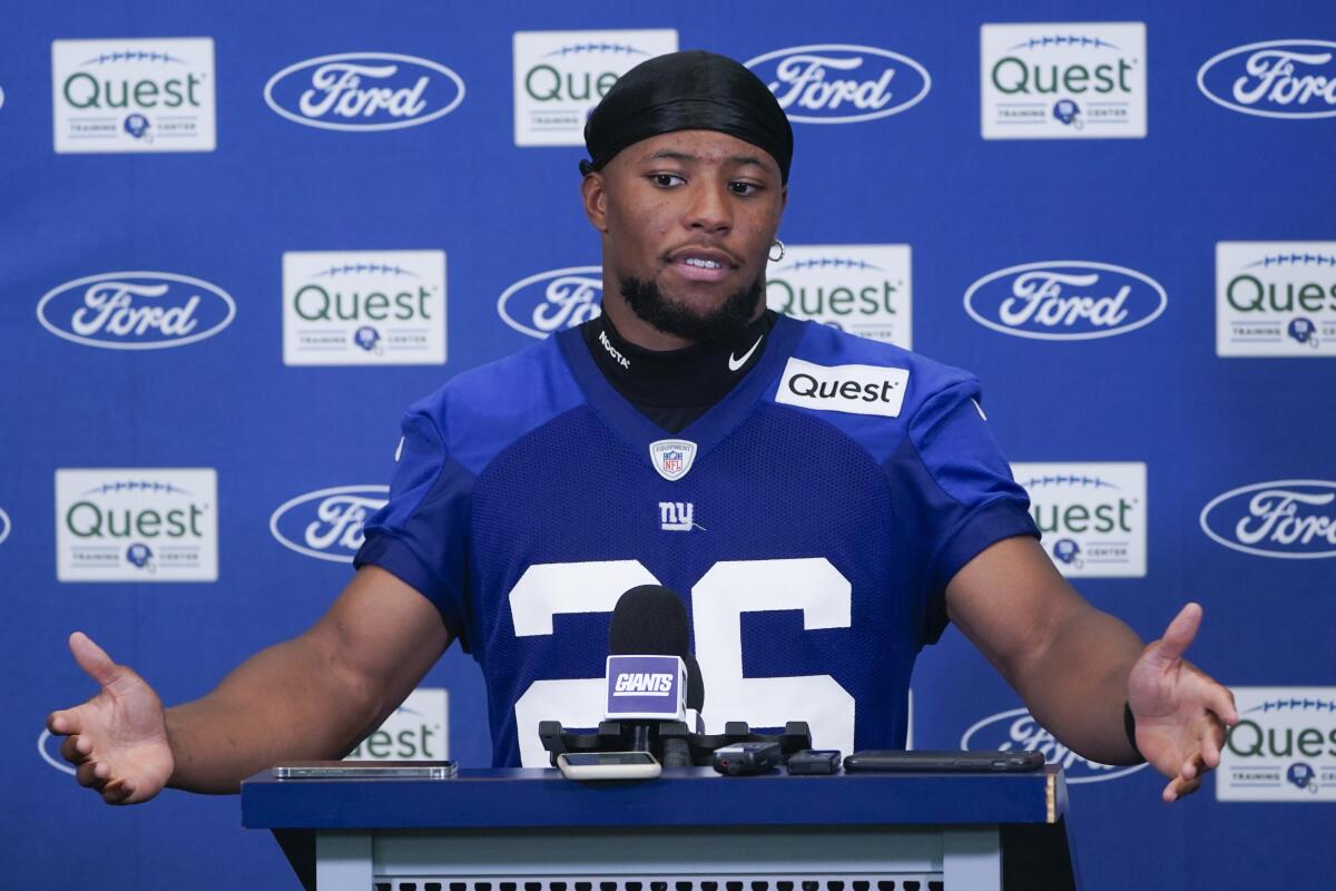 Giants LT Andrew Thomas out; Saquon Barkley listed as doubtful - ABC7 New  York