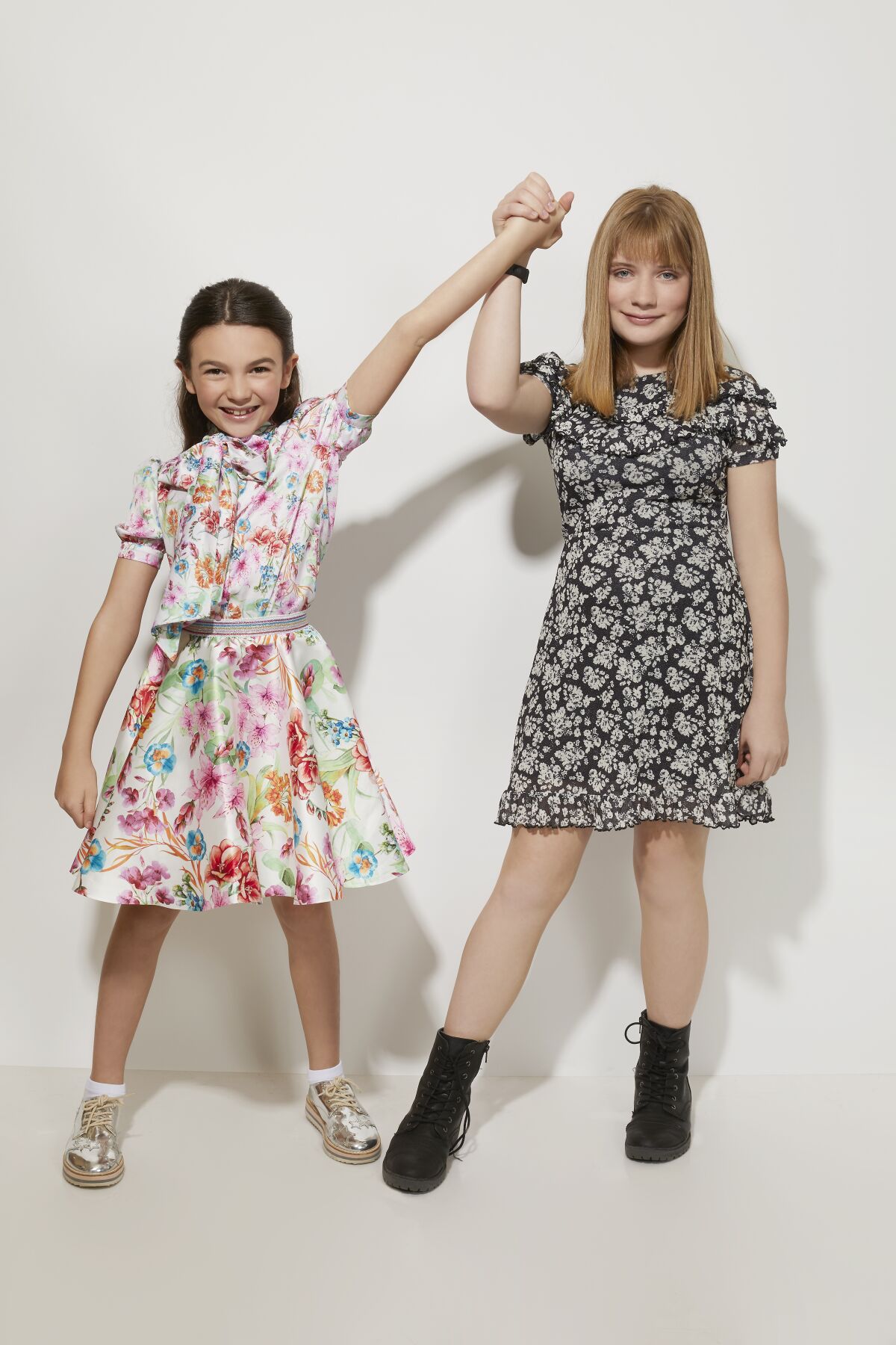 Brooklynn Prince and Hilde Lysiak of Apple TV+'s "Home Before Dark" pose for a portrait during the Television Critics Assn. biannual press tour in Pasadena in January.