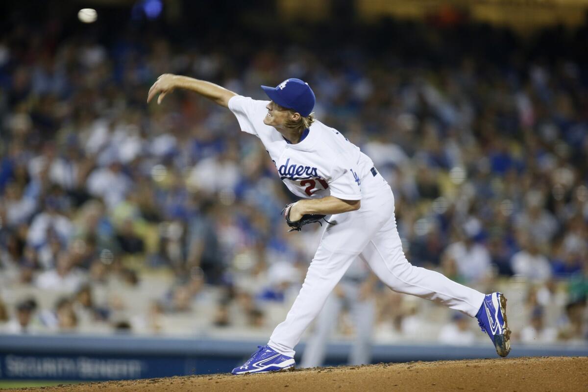 Zack Greinke pitches against the Washington Nationals on Tuesday.