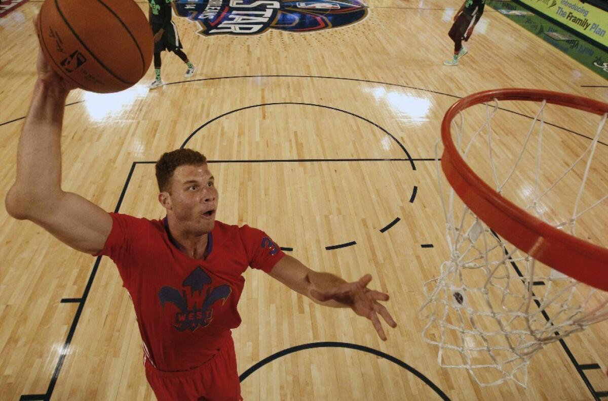 Blake Griffin dunks during the All-Star game in New Orleans.