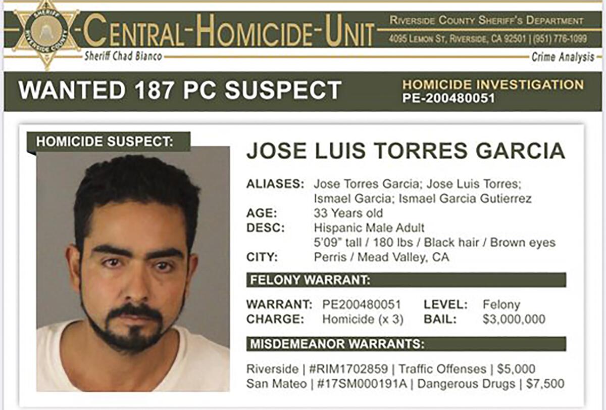 Jose Luis Torres Garcia, wanted in connection with killings at Riverside County cemetery
