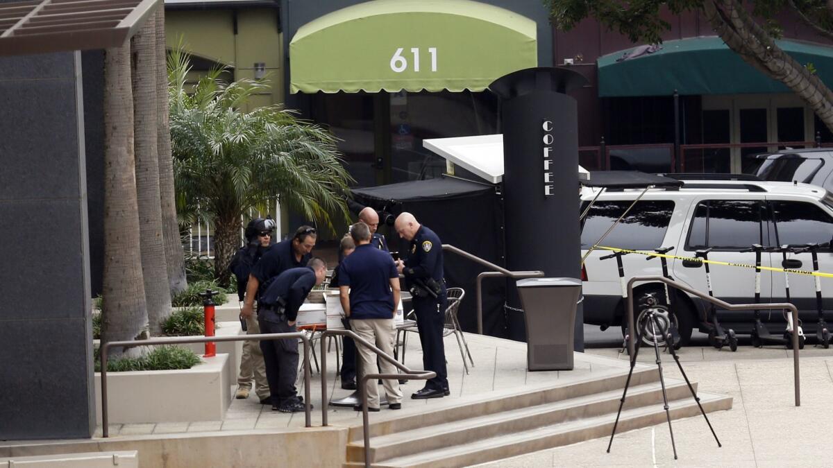 The building housing the San Diego Union-Tribune newspaper and other tenants was evacuated as San Diego Police investigated a suspicious package on Wednesday.