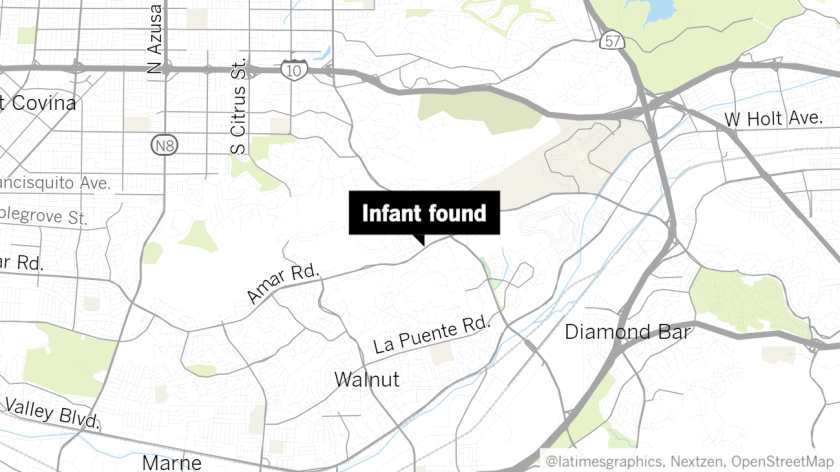 Approximate location of where an infant was found Wednesday evening in Walnut.