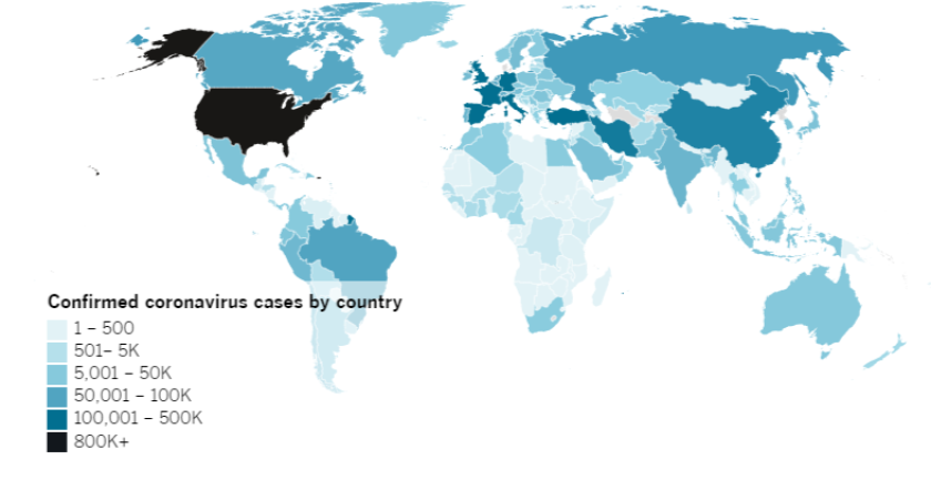 Confirmed COVID-19 cases by country as of 4:30 p.m. Friday, April 24, 2020.