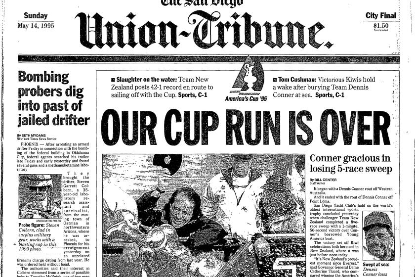 "Our Cup Run is Over," front page of The San Diego Union Tribune from Sunday, May 14, 1995.