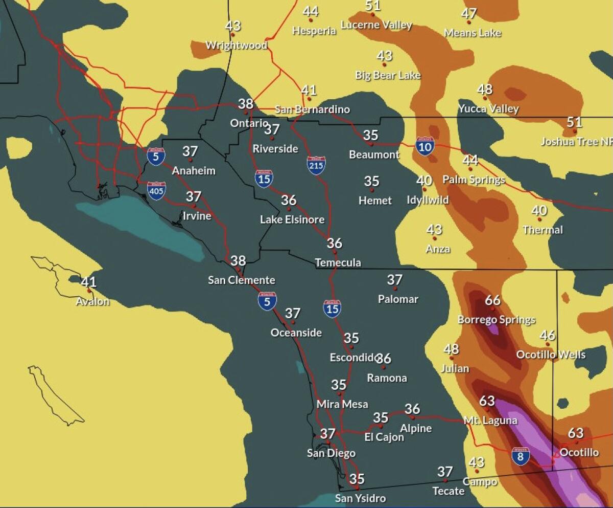 Powerful winds are projected to hit all of San Diego County on Tuesday.