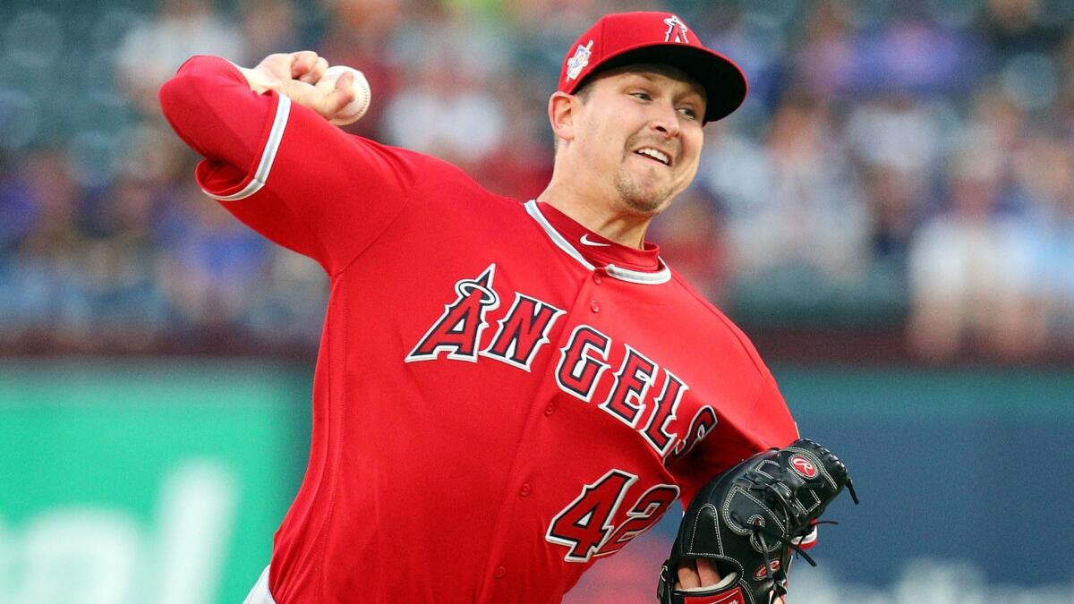 Angels starting pitcher Trevor Cahill gave up four runs in four innings Monday against the Texas Rangers.