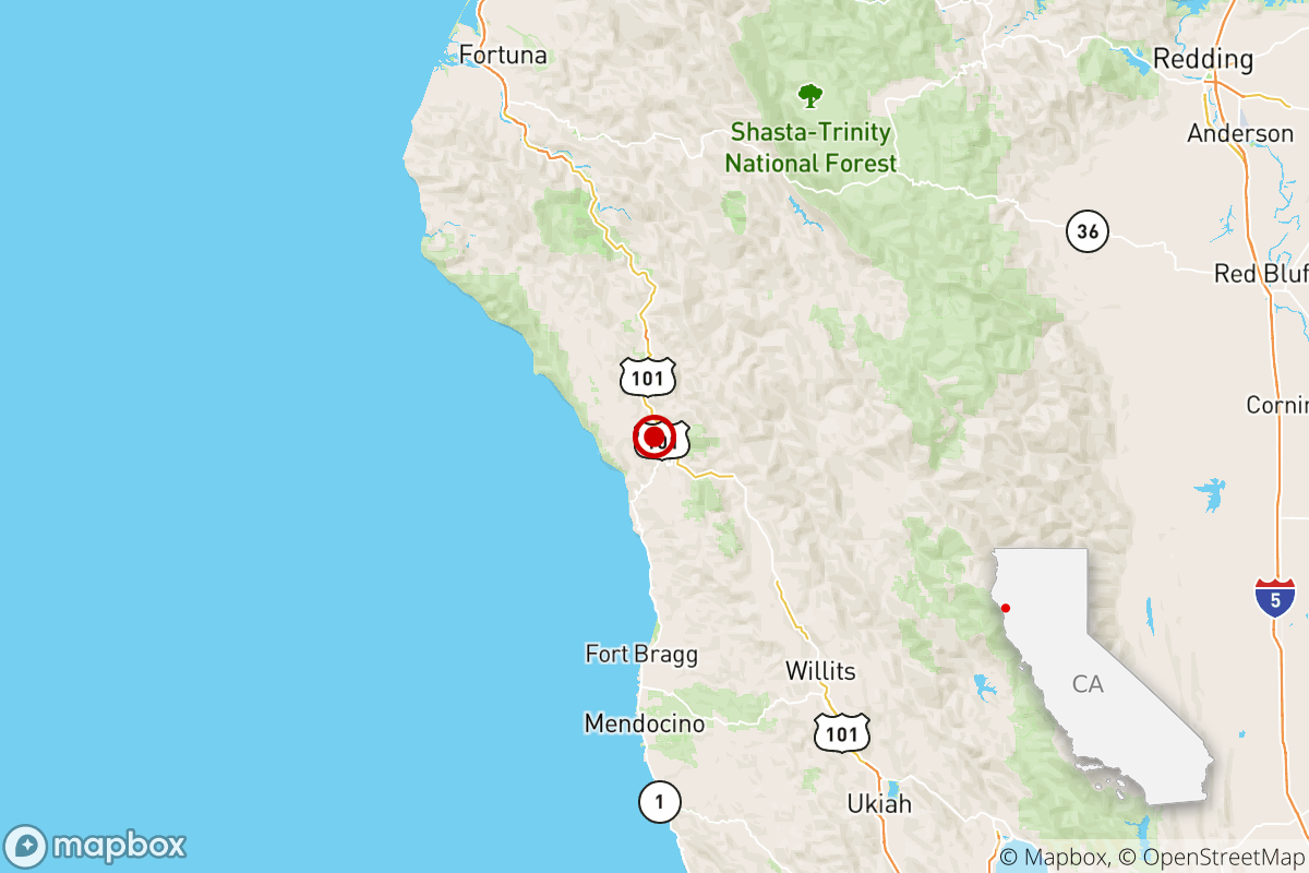 Map shows the approximate epicenter of Saturday morning's magnitude 3.3 earthquake near Fortuna, Calif.