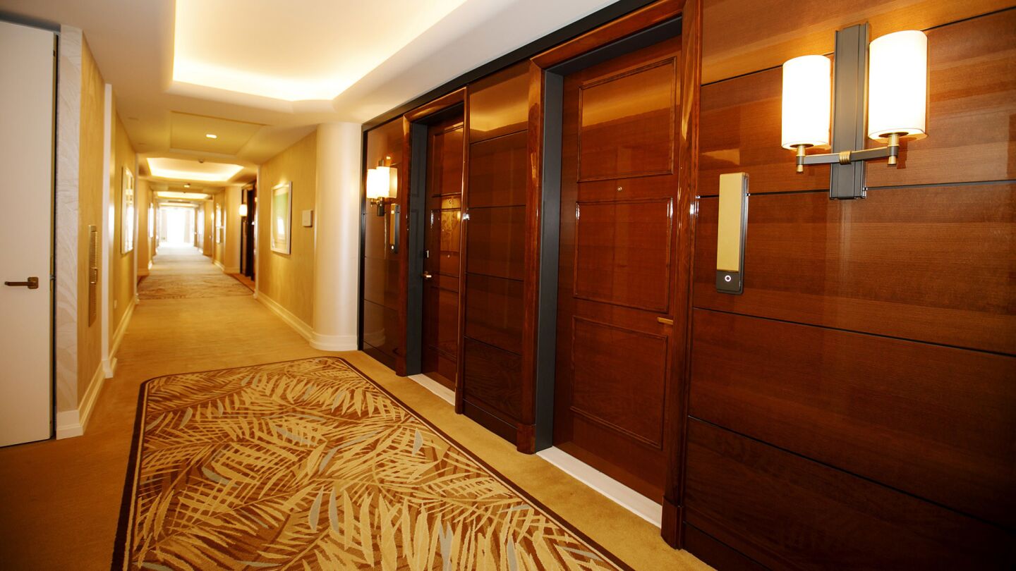 A hallway in the Waldorf Astoria Beverly Hills.