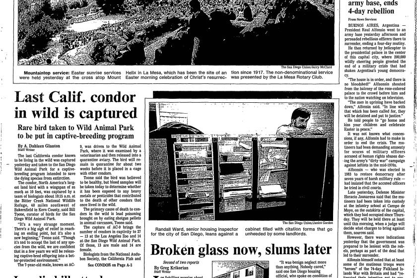 Front page of The San Diego Union, April 5, 1987.