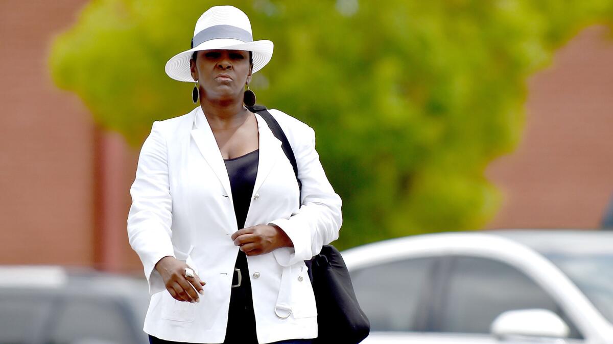 Leolah Brown, the sister of Bobby Brown, at Bobbi Kristina Brown's funeral at St. James United Methodist Church on Aug. 1, 2015 in Alpharetta, Ga.