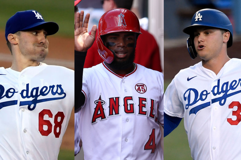 The Angels nearly traded Luis Rengifo, center, to the Dodgers in Februar.