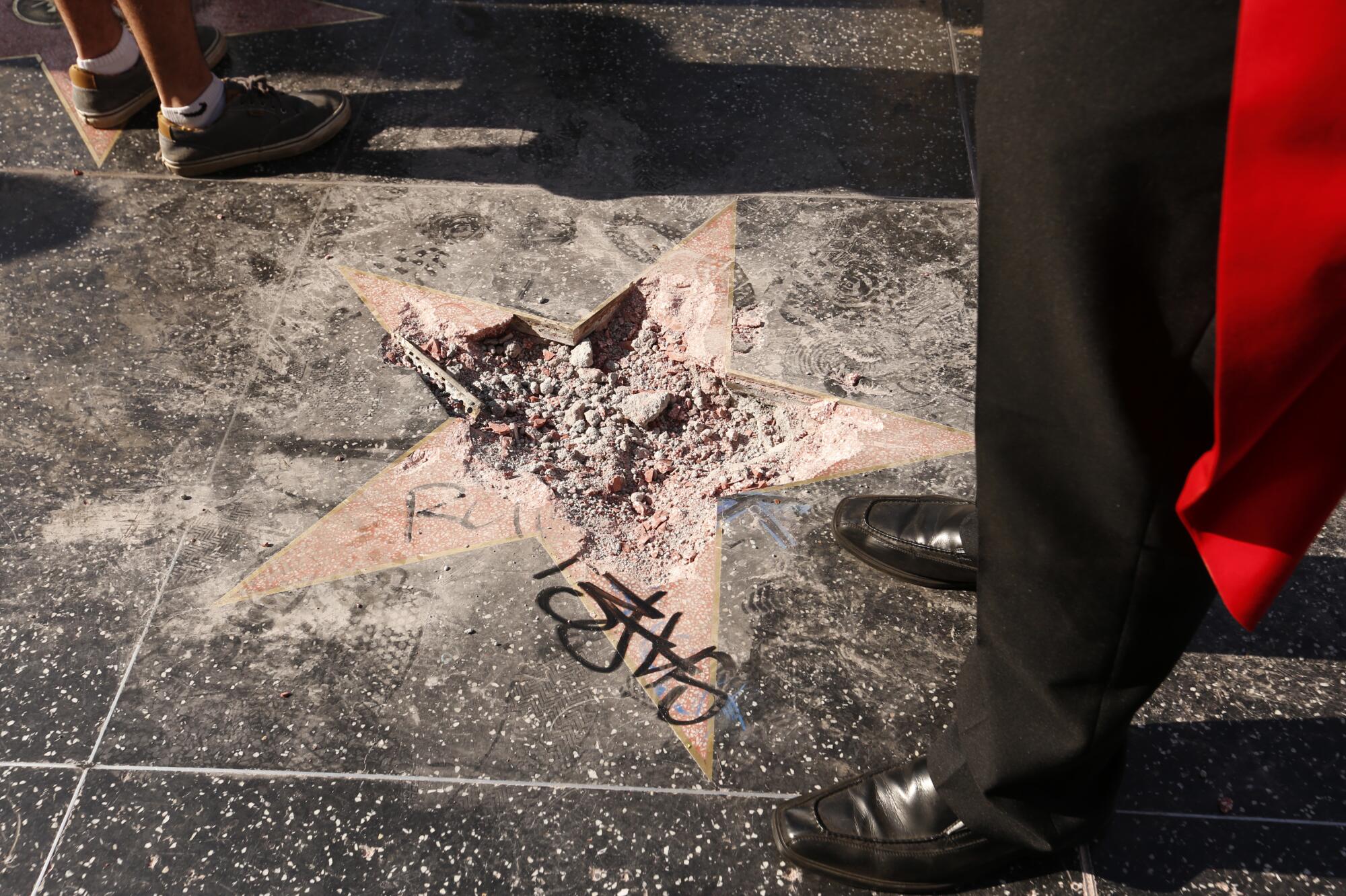 Donald Trump's star on the Hollywood Walk of Fame after it was vandalized in 2018.
