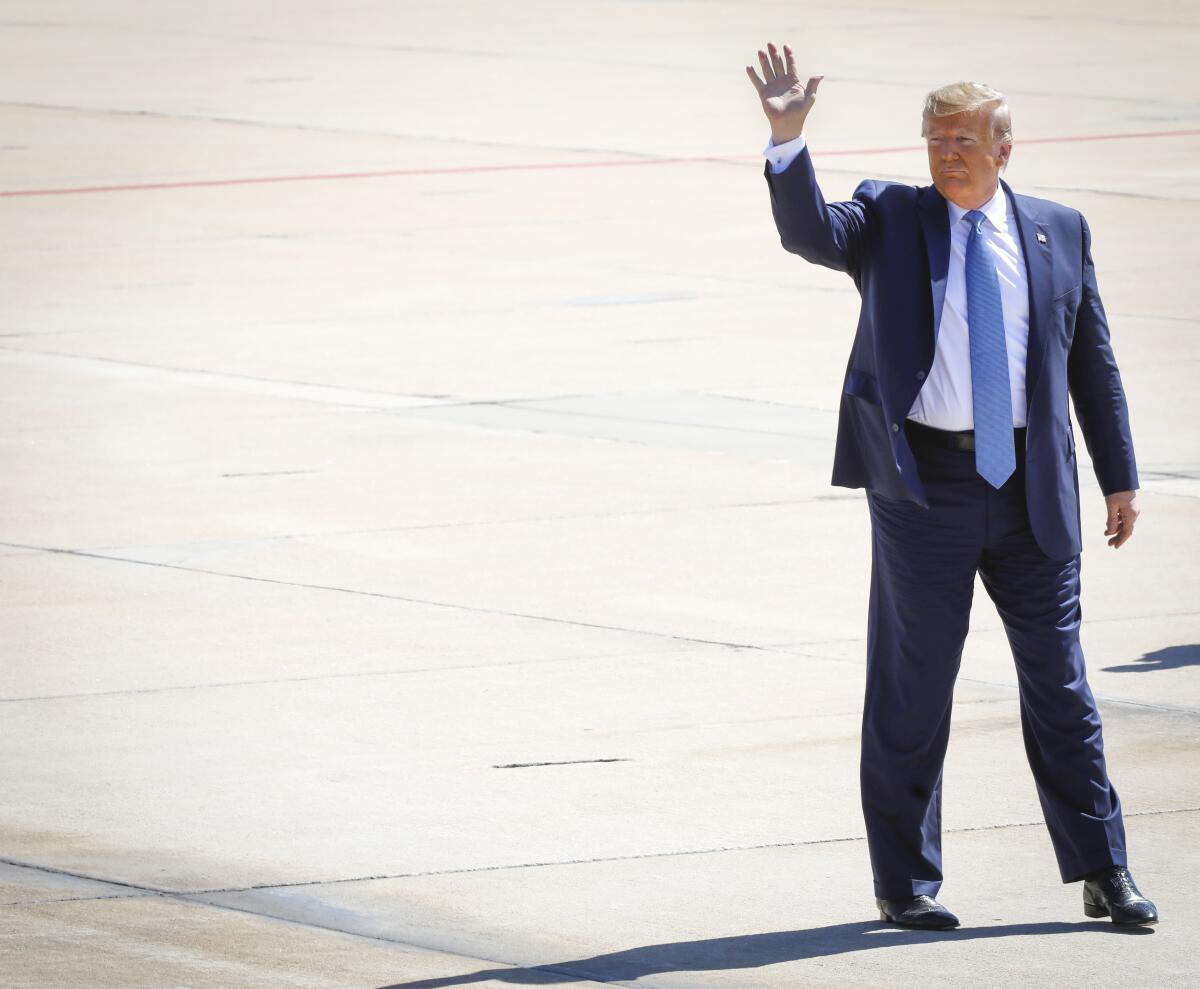 Trump is pictured at Marine Corps Air Station Miramar