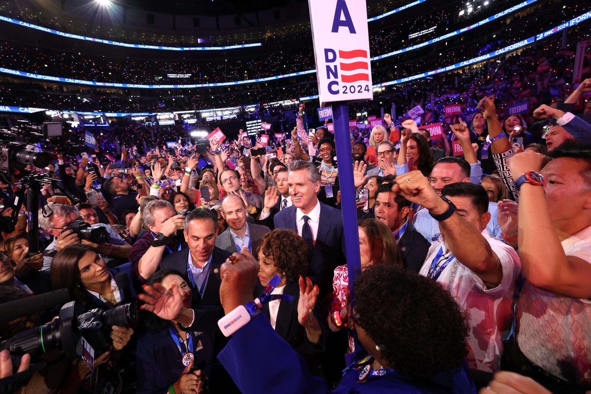 Gov. Gavin Newsom casts votes for Democratic presidential nominee Vice President Kamala Harris during the DNC.