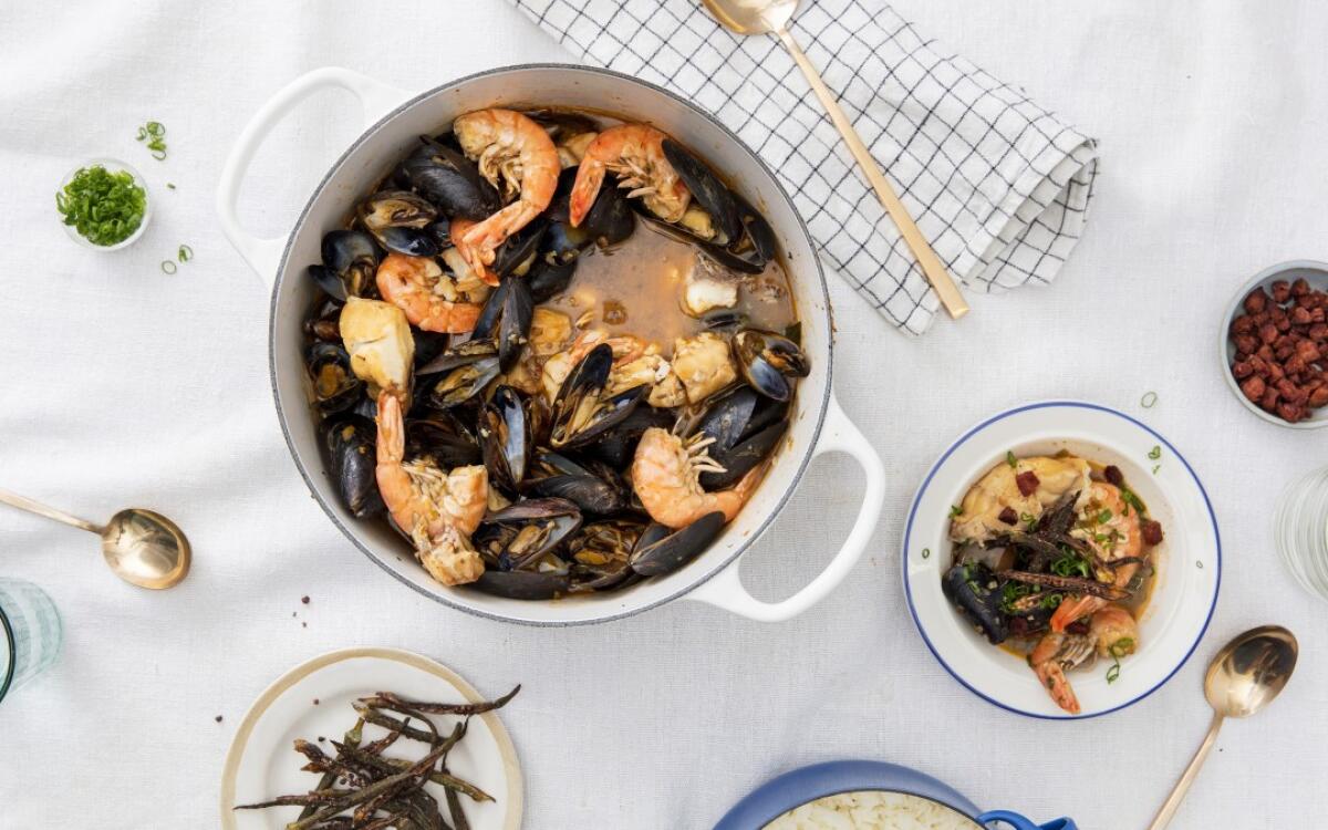 Cajun Seafood Stew With Spicy Sausage and Fried Okra