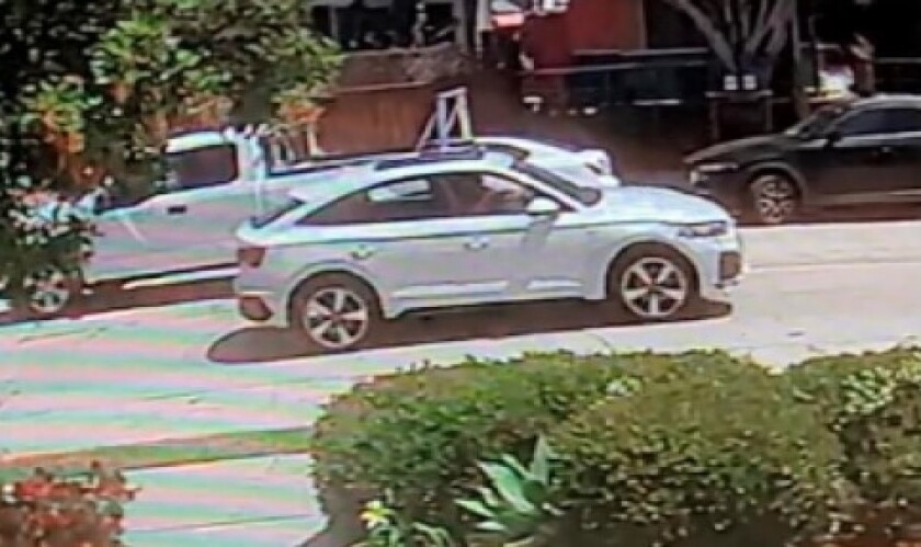 This vehicle, seen in a surveillance image, is suspected in a hit-and-run crash that injured a bicyclist in Ocean Beach.